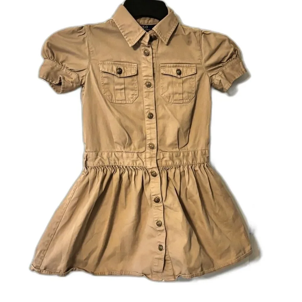 Polo Ralph Lauren Girls 7 Khaki Shirt Dress Safari Utility